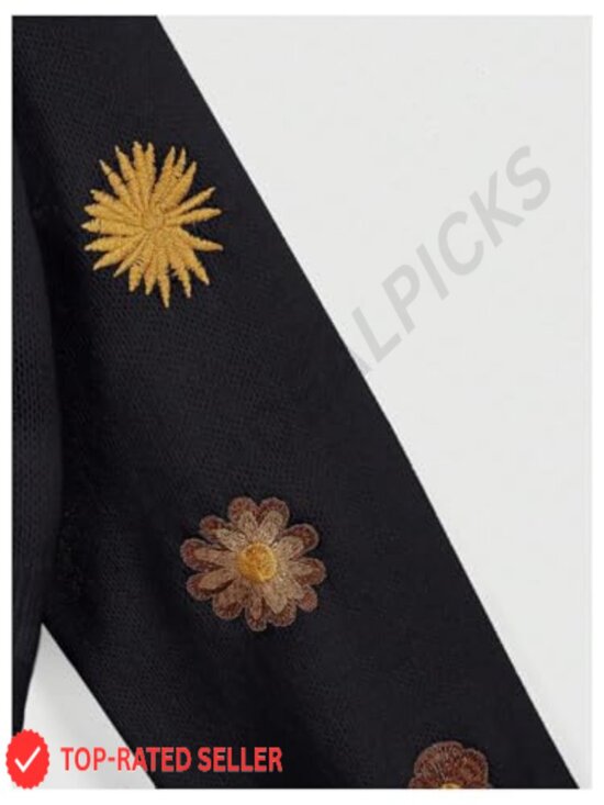 Floral Boho Cropped Cardigan Sweater Cottagecore Western Embroidery Button Down - Picture 4 of 5